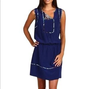 BCBGMaxazria Blue 100% Silk‎ Bib Dress Women's Size Small